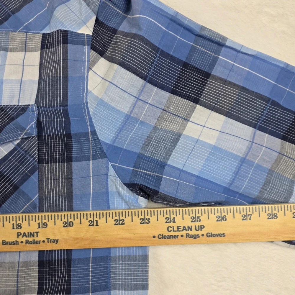 Gioberti‎ Western Snap Shirt Mens Large Blue Plaid Excellent Pearl Snap Pockets